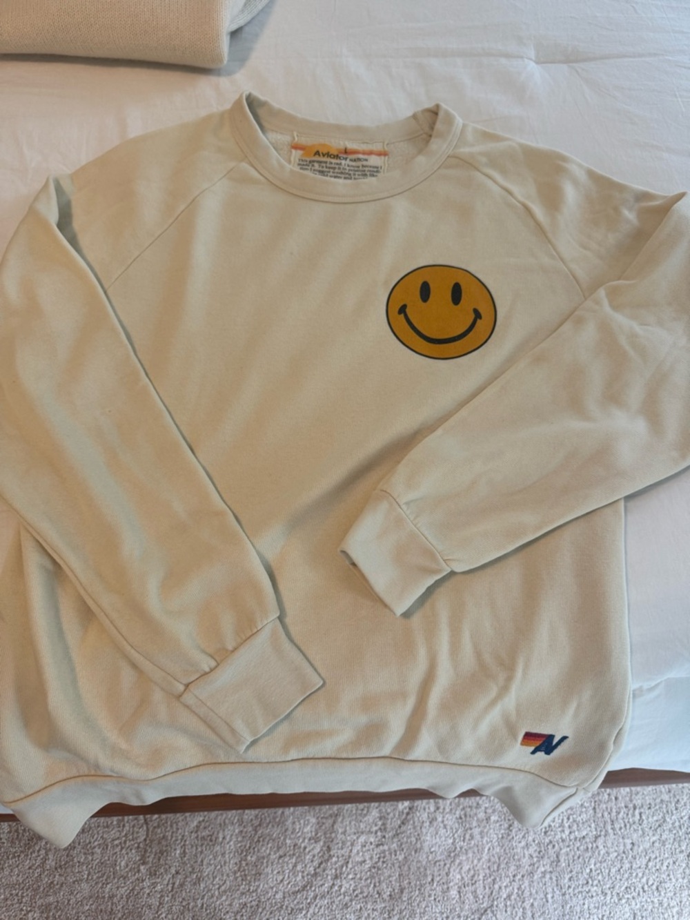 Aviator Nation Cream Smile Patch Crewneck Sweater